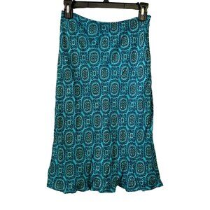 I.N.C. International Concepts Womens Silk A-Line Blue & Teal Printed‎ Midi Skirt